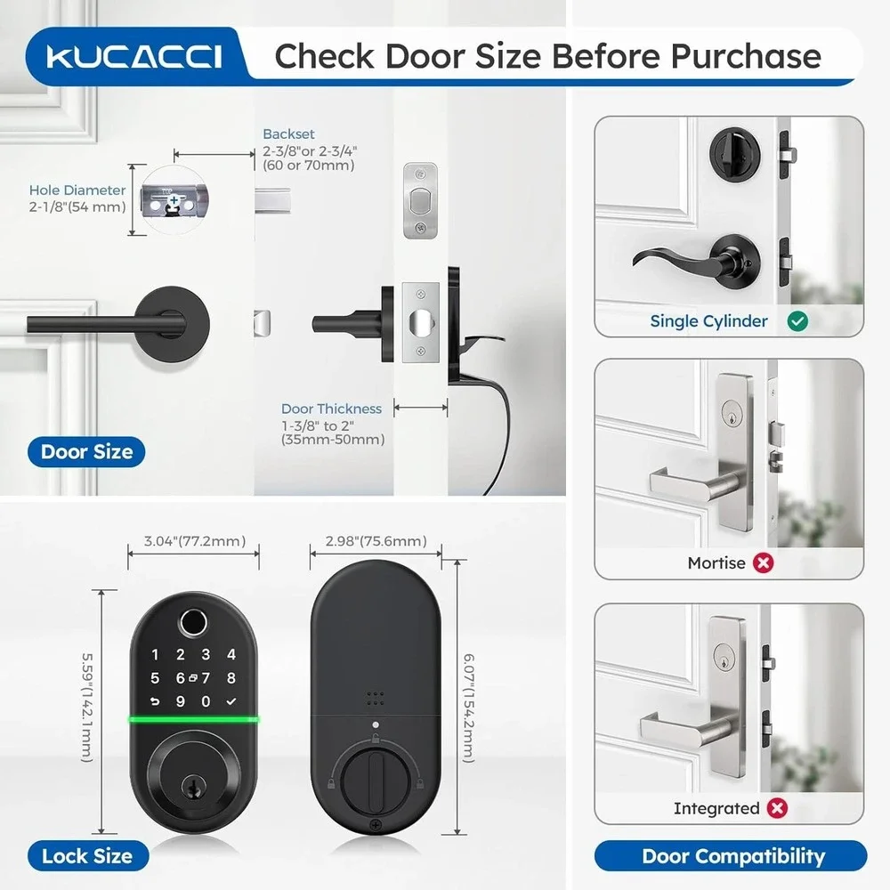 Keyless Entry WiFi Smart Deadbolt -Fingerprint Door Lock with WiFi Gateway
